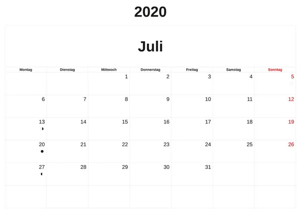 2020 un calendario mensual con fondo blanco en alemán . — Foto de Stock