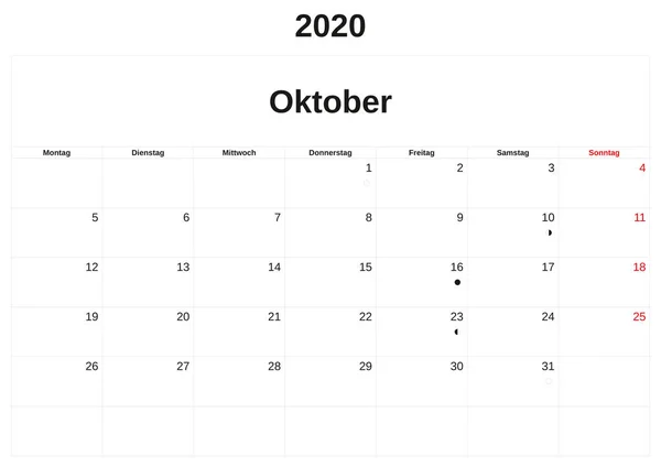 2020, co miesiąc kalendarza z białym tłem w języku niemieckim. — Zdjęcie stockowe