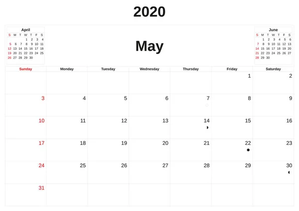 2020 un calendario mensile con sfondo bianco . — Foto Stock