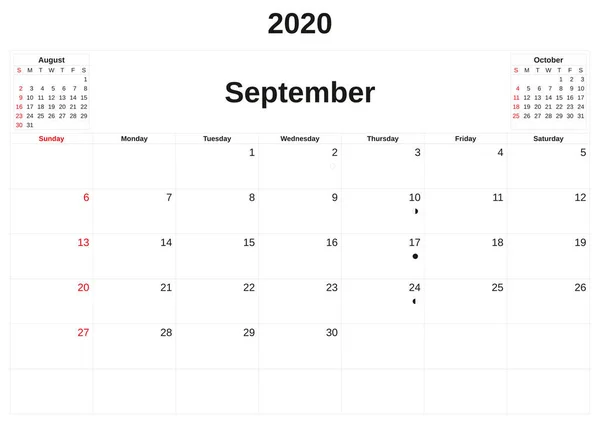 2020 en månatlig kalender med vit bakgrund. — Stockfoto