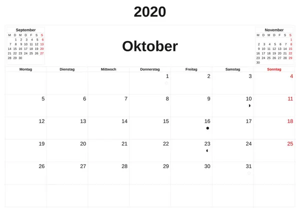 2020 un calendrier mensuel avec fond blanc en allemand . — Photo