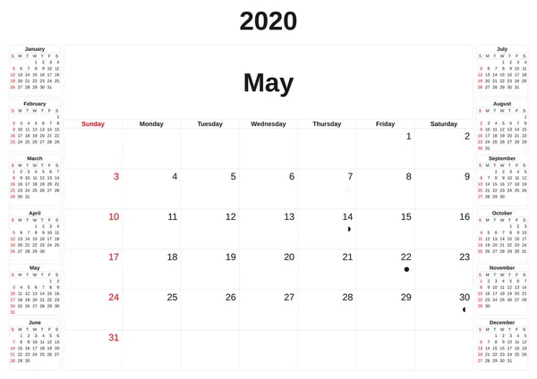 毎月のカレンダーの白い背景を持つ 2020. — ストック写真