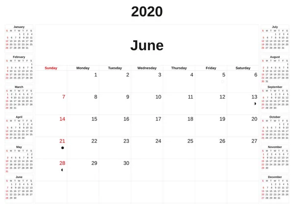 2020 um calendário mensal com fundo branco . — Fotografia de Stock