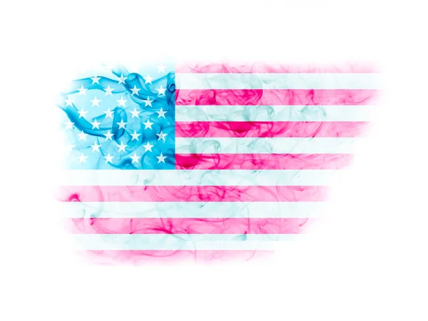 白い背景に煙のテクスチャを持つ米国の旗 — ストック写真