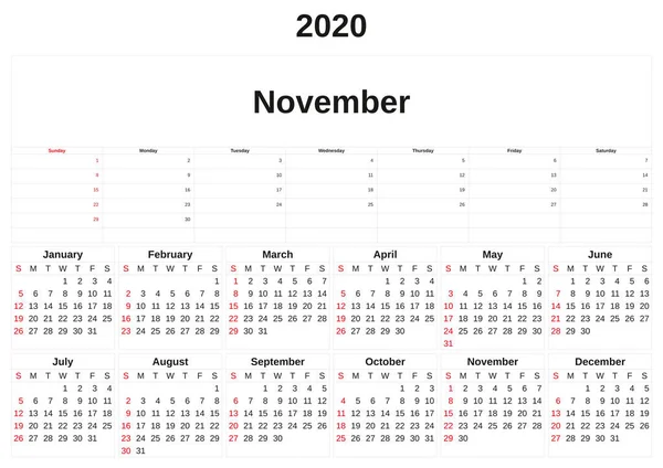 2020 um calendário mensal com fundo branco . — Fotografia de Stock