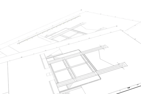 Onderdeel plan van architectonisch project op de witte achtergrond — Stockfoto