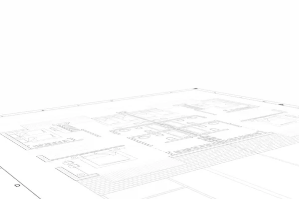 Onderdeel plan van architectonisch project op de witte achtergrond — Stockfoto