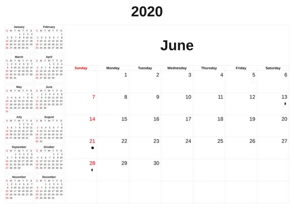 2020 ein Monatskalender mit weißem Hintergrund. — Stockfoto