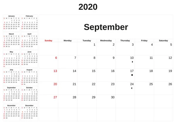 2020 un calendario mensual con fondo blanco . — Foto de Stock