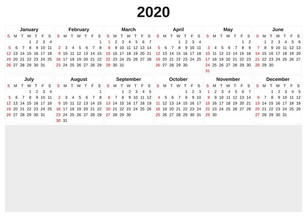 Calendrier annuel 2020 avec fond blanc . — Photo