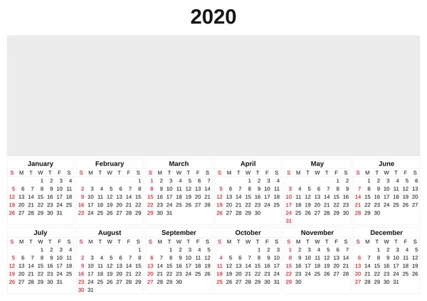 2020 Roczny kalendarz z białym tłem. — Zdjęcie stockowe