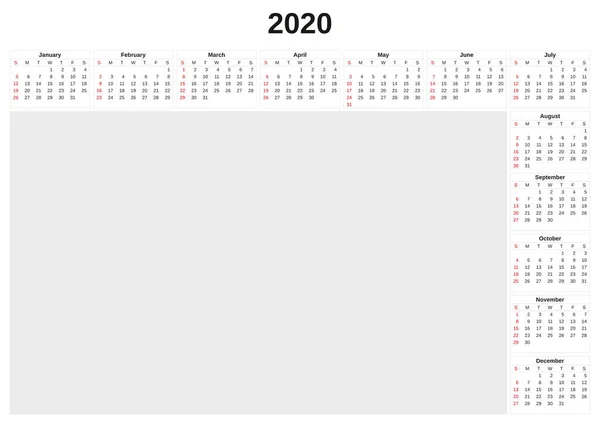 Calendario anual 2020 con fondo blanco . —  Fotos de Stock