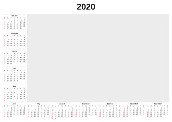 2020 annual calendar with white background. — Stock Photo, Image