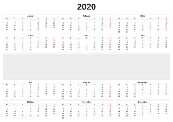 Calendario annuale 2020 con sfondo bianco . — Foto Stock