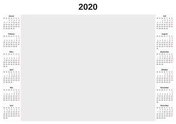 白い背景を持つ2020年の年次カレンダー. — ストック写真