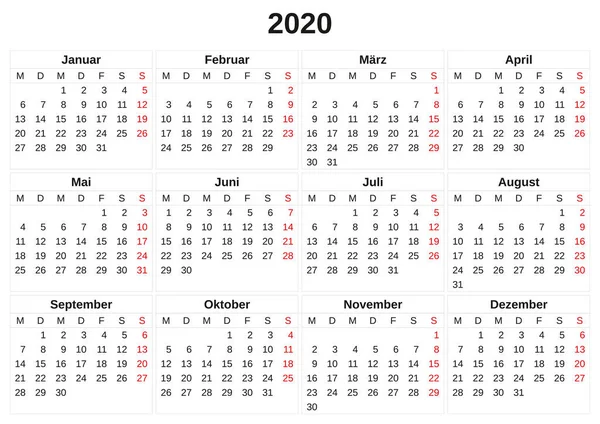 白い背景を持つ2020年の年次カレンダー. — ストック写真