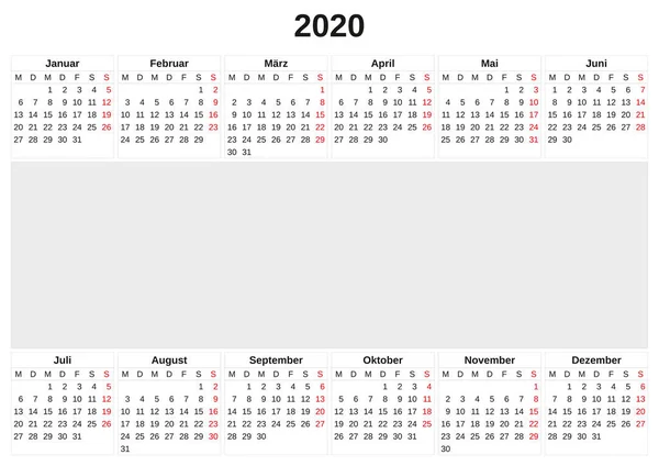 2020 annual calendar with white background. — Stock Photo, Image