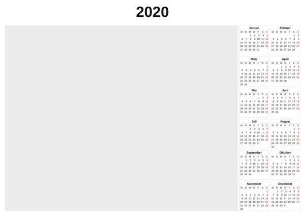 Jahreskalender 2020 mit weißem Hintergrund. — Stockfoto