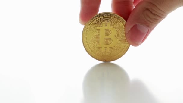 Криптовалюта Биткойн Btc Криптовалюта Bitcoin Btc Bit Coin Технология Blockchain — стоковое видео