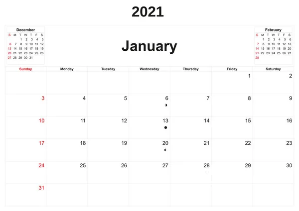 Calendario Anual 2021 Con Fondo Blanco — Foto de Stock