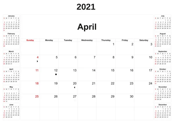 Calendário Anual 2021 Com Fundo Branco — Fotografia de Stock