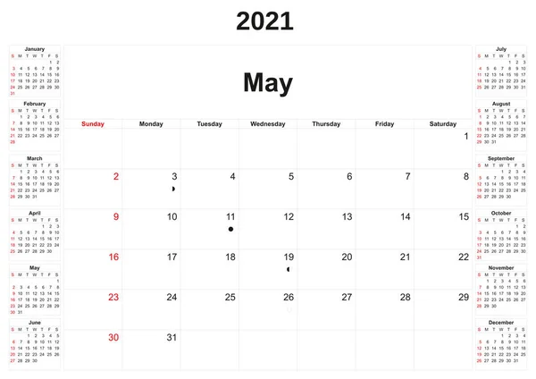 Calendario Anual 2021 Con Fondo Blanco — Foto de Stock