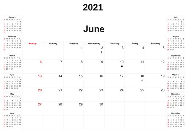 Årlig Kalender 2021 Med Vit Bakgrund — Stockfoto