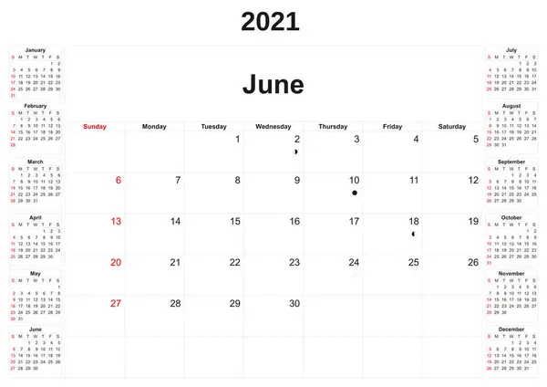 Calendario Anual 2021 Con Fondo Blanco — Foto de Stock