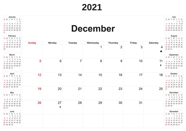 Beyaz Arkaplan Ile 2021 Yıllık Takvim — Stok fotoğraf