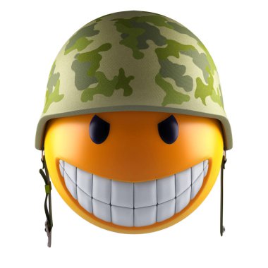 Gülümsemek yüz emoji küre askeri kask 3d render ile