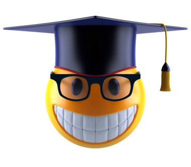 Gülümseme küre ifade gözlük ve mezuniyet öğrenci cap 3d render ile