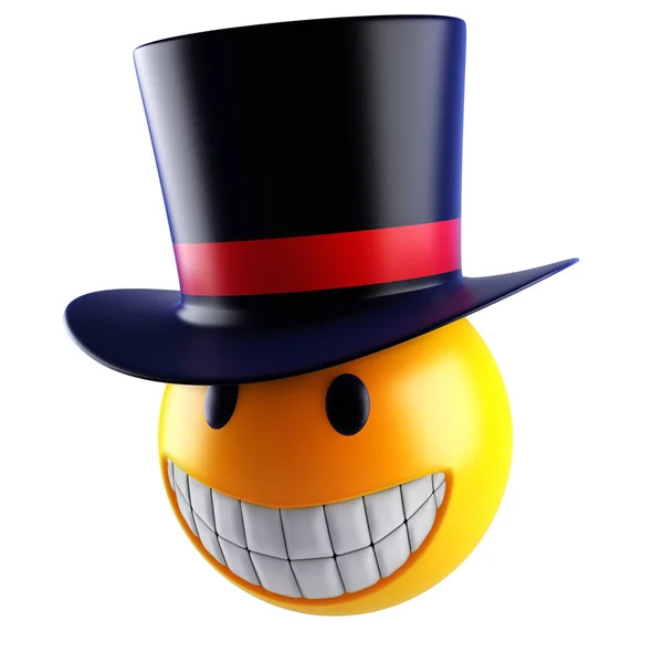Renderizado Una Linda Sonrisa Emoji Esfera Con Sombrero Copa Victoriana —  Fotos de Stock