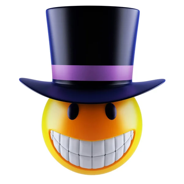 Egy Aranyos Smiley Emoji Gömb Viktoriánus Cilinderes Render — Stock Fotó