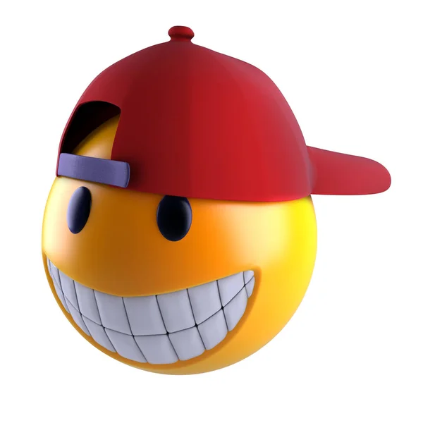 Rendering Sorriso Emoji Faccia Con Berretto Baseball — Foto Stock