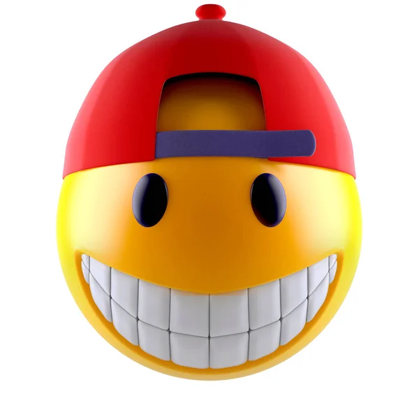 Renderização Rosto Emoji Sorriso Com Boné Beisebol — Fotografia de Stock