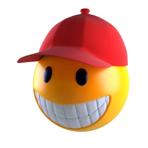 带棒球帽的微笑 Emoji 表情脸渲染 图库图片