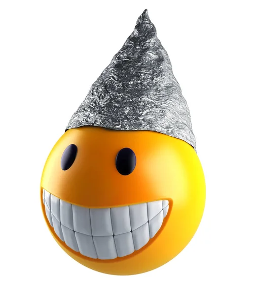 Render Cute Smile Sphere Tin Foil Hat — Stock Photo, Image