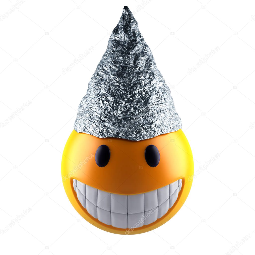 3d render of a cute smile sphere with tin foil hat