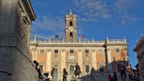 Roma Campidoglio Heykeller Ayrıntılar 2018 Panorama Turist Ziyaret Etti Hızlı — Stok video