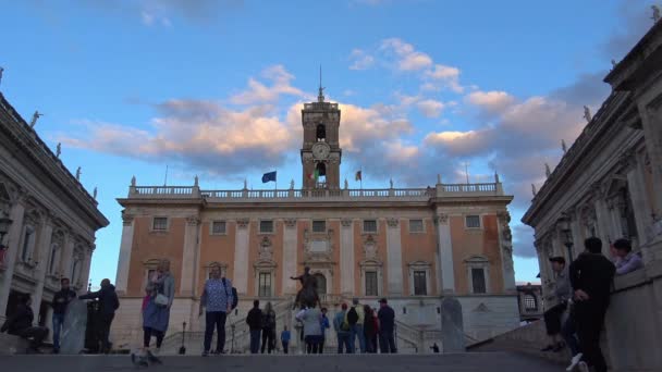 Рим 2018 Панорама Кампидольо Статуи Детали Посещение Туристов Быстрая Моль — стоковое видео