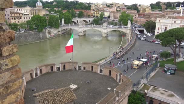 Rome May 2018 Seen Angel Castle Movement Cars Street Bridge — Stock Video