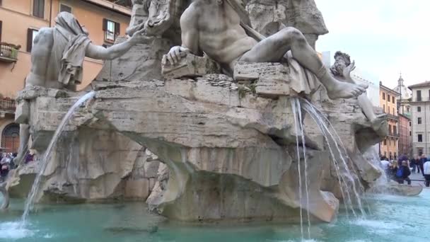 Rom Mai 2018 Piazza Navona Brunnen Der Vier Flüsse Realisiert — Stockvideo