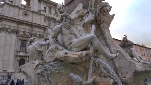 Rome Mei 2018 Piazza Navona Fontein Van Vier Rivieren Gerealiseerd — Stockvideo