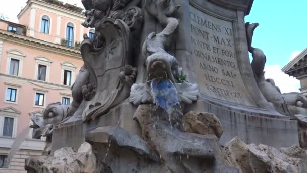 Рим Фонтан Пантеона Площади Ротонда Zoom — стоковое видео