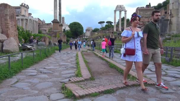 Rom Visa Och Detaljer För Ruinerna Forum Romanum Som Tillsammans — Stockvideo