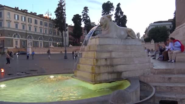Rzym Fontanna Lwów Piazza Popolo — Wideo stockowe