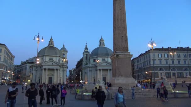 Róma Piazza Spanyol Twin Egyházak Egyiptomi Obeliszk Idő Telik — Stock videók