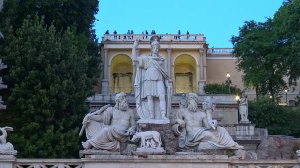 Rome Fontein Van Godin Van Rome Piazza Van Popolo Time — Stockvideo