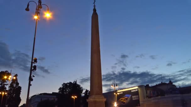 Roma Antiguo Obelisco Egipcio Piazza Popolo Tima Lapso — Vídeos de Stock