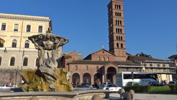 Italien Rom Utsikt Över Torget Sanningens Mun Fontänen Tritoner Och — Stockvideo